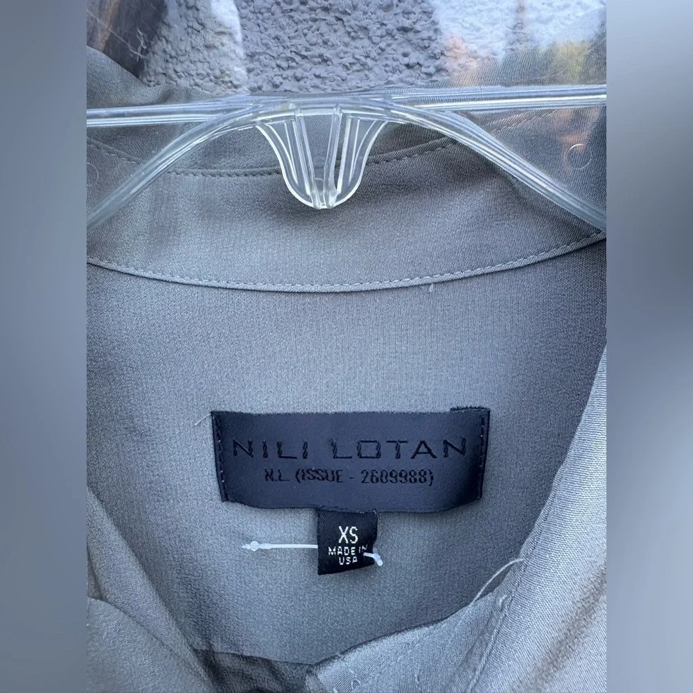 Nili lotan Julien Silk Shirt in Admiral Green